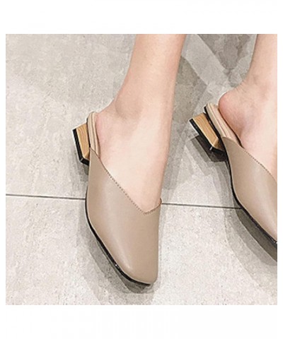 Womens Mule Slippers Comfy Slip-on Microfiber Square Toe Mid Heeled Walking Backless Loafers Sandal Khaki $27.43 Mules & Clogs