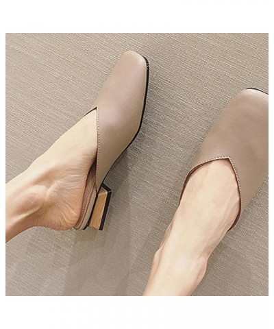 Womens Mule Slippers Comfy Slip-on Microfiber Square Toe Mid Heeled Walking Backless Loafers Sandal Khaki $27.43 Mules & Clogs