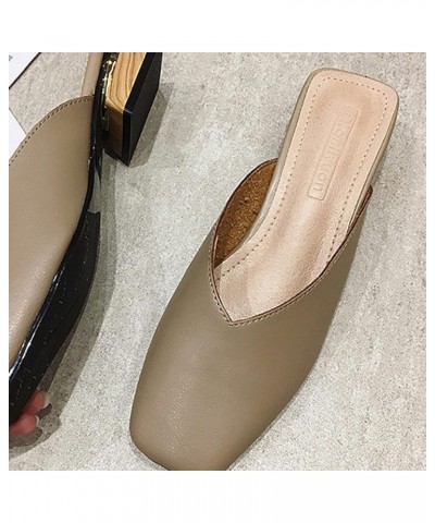 Womens Mule Slippers Comfy Slip-on Microfiber Square Toe Mid Heeled Walking Backless Loafers Sandal Khaki $27.43 Mules & Clogs