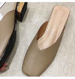 Womens Mule Slippers Comfy Slip-on Microfiber Square Toe Mid Heeled Walking Backless Loafers Sandal Khaki $27.43 Mules & Clogs