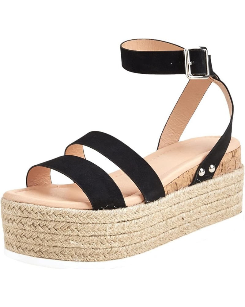 platform sandals for women, Women's Ladies Strap Ankle Buckle Platform Wedges Woven Sandals Roman Shoes Z 11-black $31.71 San...