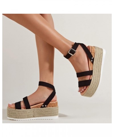 platform sandals for women, Women's Ladies Strap Ankle Buckle Platform Wedges Woven Sandals Roman Shoes Z 11-black $31.71 San...