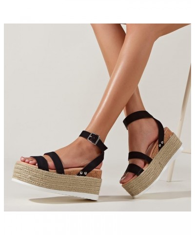 platform sandals for women, Women's Ladies Strap Ankle Buckle Platform Wedges Woven Sandals Roman Shoes Z 11-black $31.71 San...