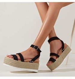 platform sandals for women, Women's Ladies Strap Ankle Buckle Platform Wedges Woven Sandals Roman Shoes Z 11-black $31.71 San...