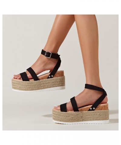 platform sandals for women, Women's Ladies Strap Ankle Buckle Platform Wedges Woven Sandals Roman Shoes Z 11-black $31.71 San...