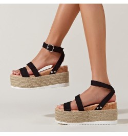 platform sandals for women, Women's Ladies Strap Ankle Buckle Platform Wedges Woven Sandals Roman Shoes Z 11-black $31.71 San...