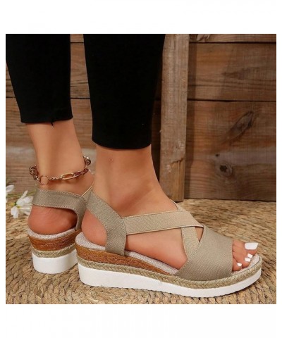 Large Women Sandals Summer New Flat Bottom Slope Heel Fish Mouth Casual Women Dress Sandals for Women Flat Cover Toes Khaki $...