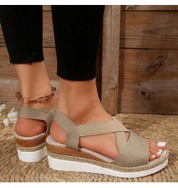 Large Women Sandals Summer New Flat Bottom Slope Heel Fish Mouth Casual Women Dress Sandals for Women Flat Cover Toes Khaki $...