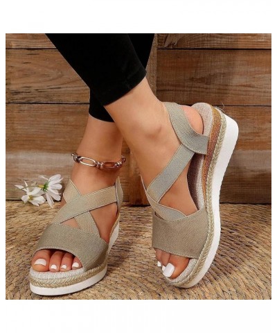 Large Women Sandals Summer New Flat Bottom Slope Heel Fish Mouth Casual Women Dress Sandals for Women Flat Cover Toes Khaki $...