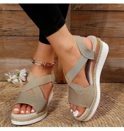 Large Women Sandals Summer New Flat Bottom Slope Heel Fish Mouth Casual Women Dress Sandals for Women Flat Cover Toes Khaki $...