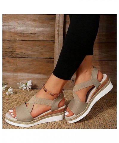 Large Women Sandals Summer New Flat Bottom Slope Heel Fish Mouth Casual Women Dress Sandals for Women Flat Cover Toes Khaki $...