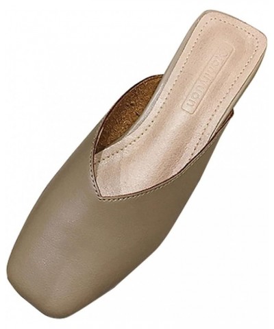 Womens Mule Slippers Comfy Slip-on Microfiber Square Toe Mid Heeled Walking Backless Loafers Sandal Khaki $27.43 Mules & Clogs