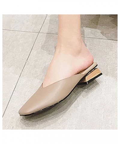 Womens Mule Slippers Comfy Slip-on Microfiber Square Toe Mid Heeled Walking Backless Loafers Sandal Khaki $27.43 Mules & Clogs