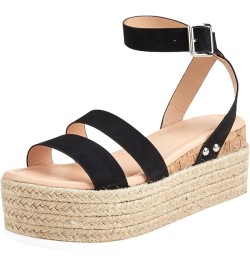 platform sandals for women, Women's Ladies Strap Ankle Buckle Platform Wedges Woven Sandals Roman Shoes Z 11-black $31.71 San...