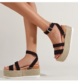 platform sandals for women, Women's Ladies Strap Ankle Buckle Platform Wedges Woven Sandals Roman Shoes Z 11-black $31.71 San...