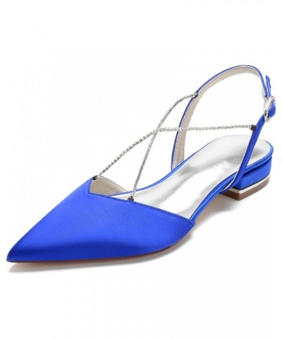 Womens Pointed Toe Slip On Rhinestones Flats Comfort Satin Wedding Shoes Low Heel Slingback Dress Party Bridal Blue US 6.5 $2...