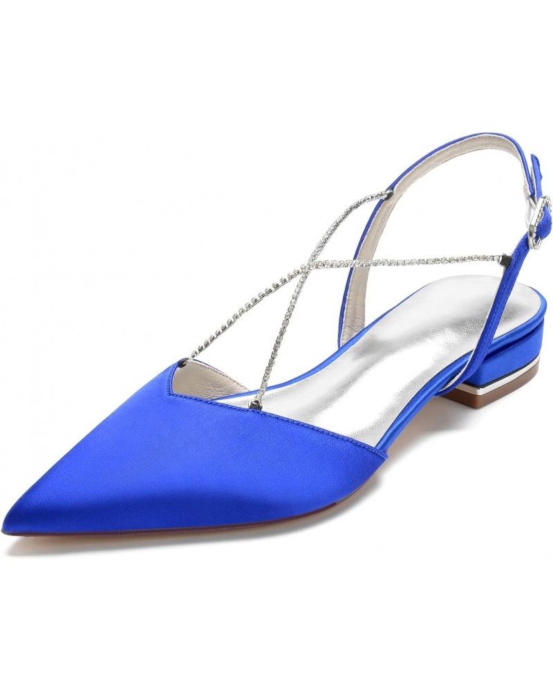 Womens Pointed Toe Slip On Rhinestones Flats Comfort Satin Wedding Shoes Low Heel Slingback Dress Party Bridal Blue US 6.5 $2...