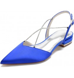 Womens Pointed Toe Slip On Rhinestones Flats Comfort Satin Wedding Shoes Low Heel Slingback Dress Party Bridal Blue US 6.5 $2...