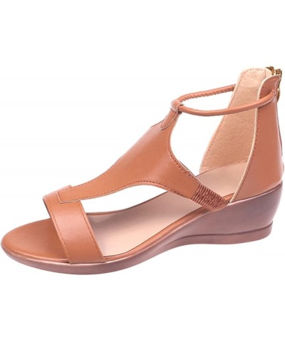 Summer Sandals for Women 2023,Women's Open Toe Wedge Platform Hollow Out T Strap Sandals Dressy Braided Sandals Brown $14.78 ...