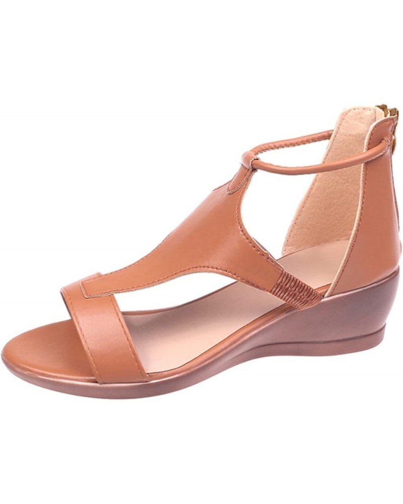 Summer Sandals for Women 2023,Women's Open Toe Wedge Platform Hollow Out T Strap Sandals Dressy Braided Sandals Brown $14.78 ...