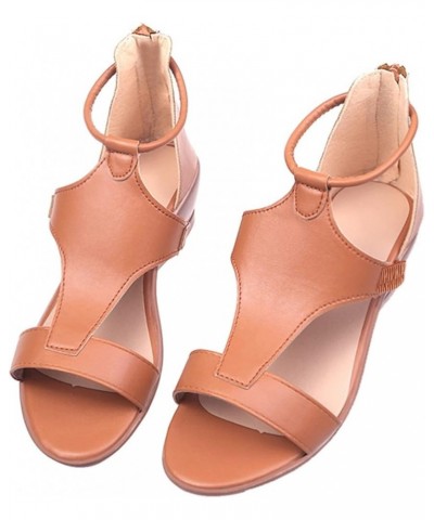 Summer Sandals for Women 2023,Women's Open Toe Wedge Platform Hollow Out T Strap Sandals Dressy Braided Sandals Brown $14.78 ...