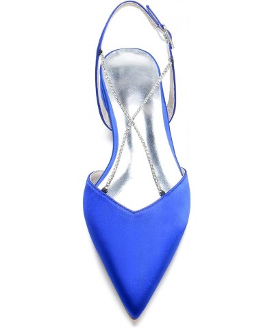 Womens Pointed Toe Slip On Rhinestones Flats Comfort Satin Wedding Shoes Low Heel Slingback Dress Party Bridal Blue US 6.5 $2...