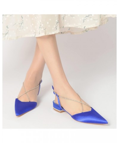 Womens Pointed Toe Slip On Rhinestones Flats Comfort Satin Wedding Shoes Low Heel Slingback Dress Party Bridal Blue US 6.5 $2...