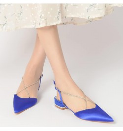 Womens Pointed Toe Slip On Rhinestones Flats Comfort Satin Wedding Shoes Low Heel Slingback Dress Party Bridal Blue US 6.5 $2...