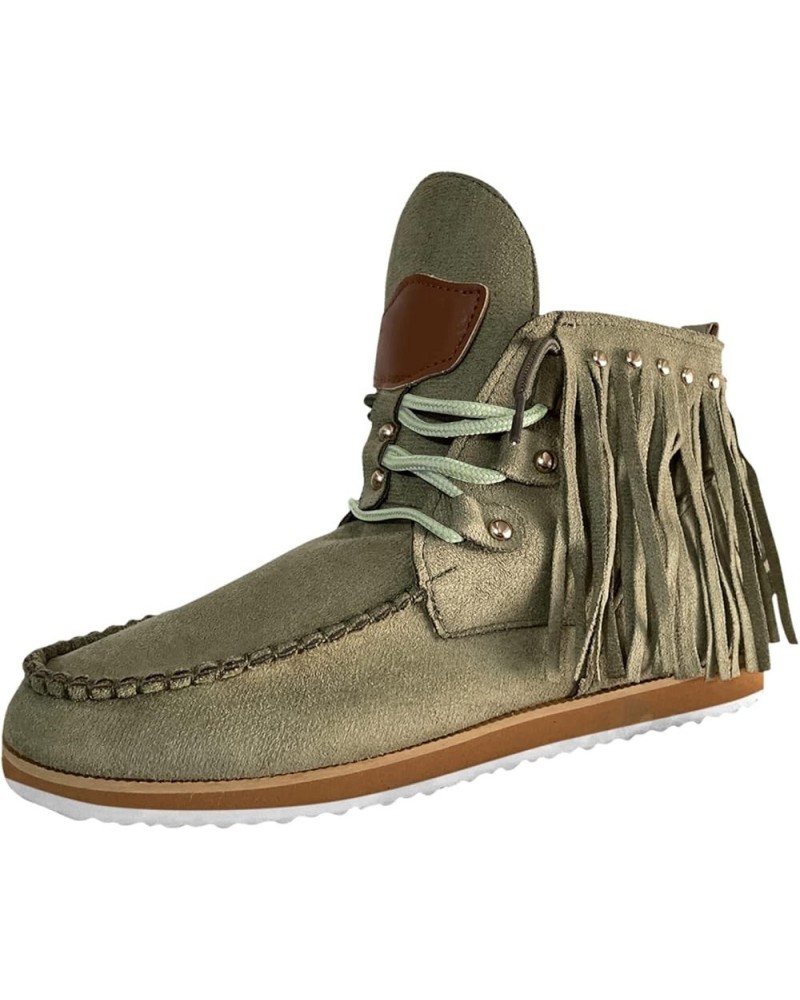 Boots Shoes Tassel Round Retro Toe Leather Casual for Women Faux Boots Women's Boots Womens Shoes Boots Green $17.69 Outdoor ...