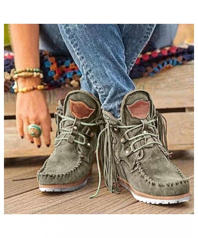 Boots Shoes Tassel Round Retro Toe Leather Casual for Women Faux Boots Women's Boots Womens Shoes Boots Green $17.69 Outdoor ...