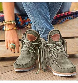 Boots Shoes Tassel Round Retro Toe Leather Casual for Women Faux Boots Women's Boots Womens Shoes Boots Green $17.69 Outdoor ...