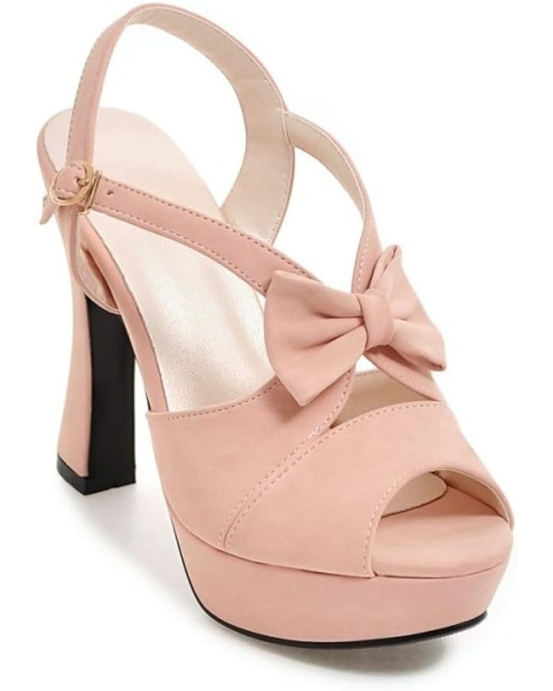 Woman Platform Heeled Sandals Fashion Peep Toe Bow-Knot Prom Dress Shoes Cut out Chunky High Heel Sandal Pink $25.83 Sandals