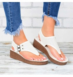 Womens Flat Sandals Ladies Summer Vintage Buckle Design Ankle Strap Thong Sandals Faux Leather Flip Flops Comfy T-Bar Slingba...