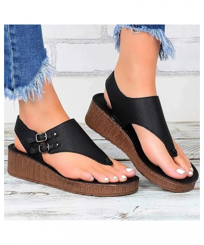 Womens Flat Sandals Ladies Summer Vintage Buckle Design Ankle Strap Thong Sandals Faux Leather Flip Flops Comfy T-Bar Slingba...