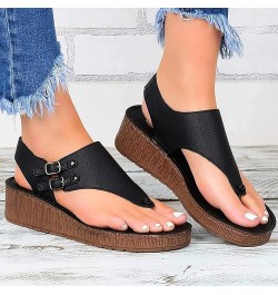 Womens Flat Sandals Ladies Summer Vintage Buckle Design Ankle Strap Thong Sandals Faux Leather Flip Flops Comfy T-Bar Slingba...