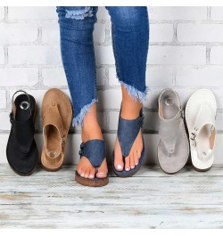 Womens Flat Sandals Ladies Summer Vintage Buckle Design Ankle Strap Thong Sandals Faux Leather Flip Flops Comfy T-Bar Slingba...