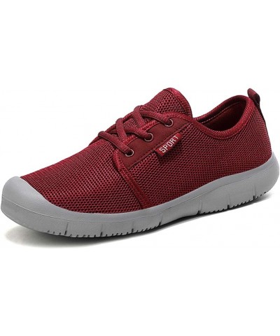 LLTMALLWomen's Lace up Mesh Sneakers Lightweight Road Running Shoes Wine Red $18.54 Fashion Sneakers