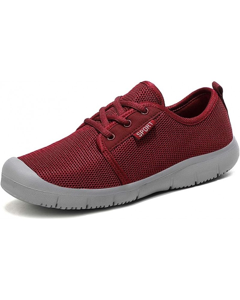 LLTMALLWomen's Lace up Mesh Sneakers Lightweight Road Running Shoes Wine Red $18.54 Fashion Sneakers