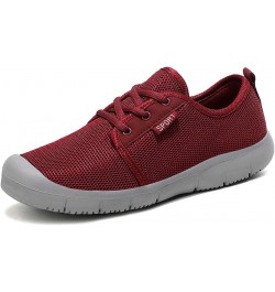 LLTMALLWomen's Lace up Mesh Sneakers Lightweight Road Running Shoes Wine Red $18.54 Fashion Sneakers