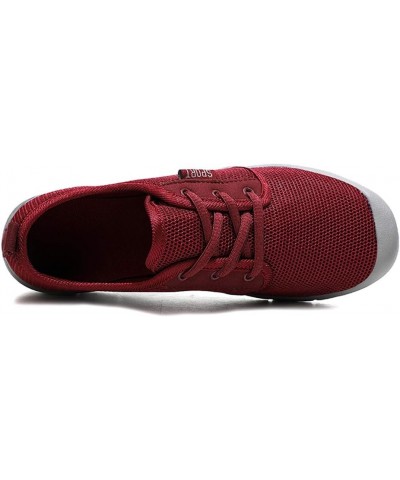 LLTMALLWomen's Lace up Mesh Sneakers Lightweight Road Running Shoes Wine Red $18.54 Fashion Sneakers