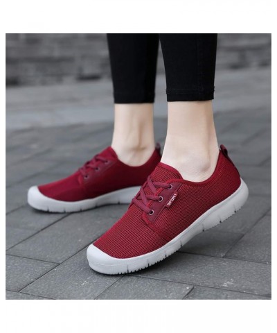 LLTMALLWomen's Lace up Mesh Sneakers Lightweight Road Running Shoes Wine Red $18.54 Fashion Sneakers