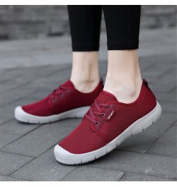 LLTMALLWomen's Lace up Mesh Sneakers Lightweight Road Running Shoes Wine Red $18.54 Fashion Sneakers