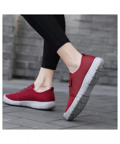 LLTMALLWomen's Lace up Mesh Sneakers Lightweight Road Running Shoes Wine Red $18.54 Fashion Sneakers