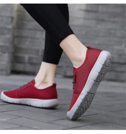 LLTMALLWomen's Lace up Mesh Sneakers Lightweight Road Running Shoes Wine Red $18.54 Fashion Sneakers