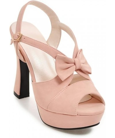 Woman Platform Heeled Sandals Fashion Peep Toe Bow-Knot Prom Dress Shoes Cut out Chunky High Heel Sandal Pink $25.83 Sandals