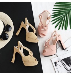 Woman Platform Heeled Sandals Fashion Peep Toe Bow-Knot Prom Dress Shoes Cut out Chunky High Heel Sandal Pink $25.83 Sandals