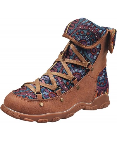 Rubber Boots for Women Women's Style Bohemian Boots Folk Printed Casual Short Winter Boots for Women Size 11 Brown $23.31 Boots