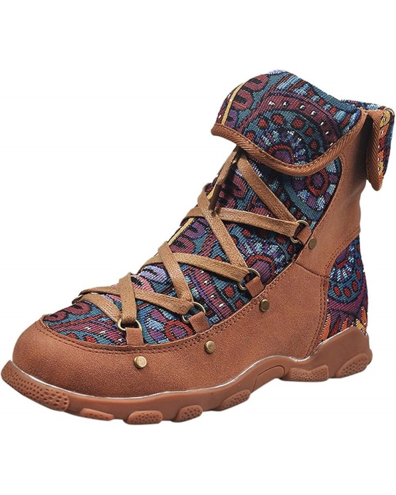 Rubber Boots for Women Women's Style Bohemian Boots Folk Printed Casual Short Winter Boots for Women Size 11 Brown $23.31 Boots