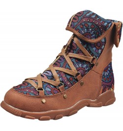 Rubber Boots for Women Women's Style Bohemian Boots Folk Printed Casual Short Winter Boots for Women Size 11 Brown $23.31 Boots