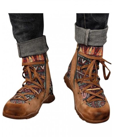 Rubber Boots for Women Women's Style Bohemian Boots Folk Printed Casual Short Winter Boots for Women Size 11 Brown $23.31 Boots